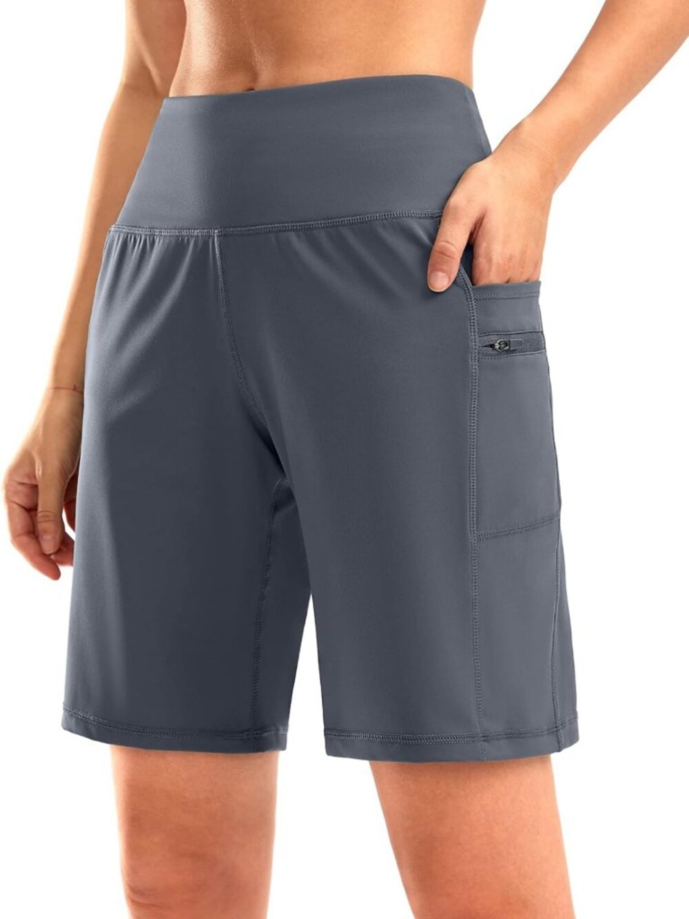 Women's 9" Bermuda Long Shorts with Zipper Pockets - Comfortable & Stylish Fit